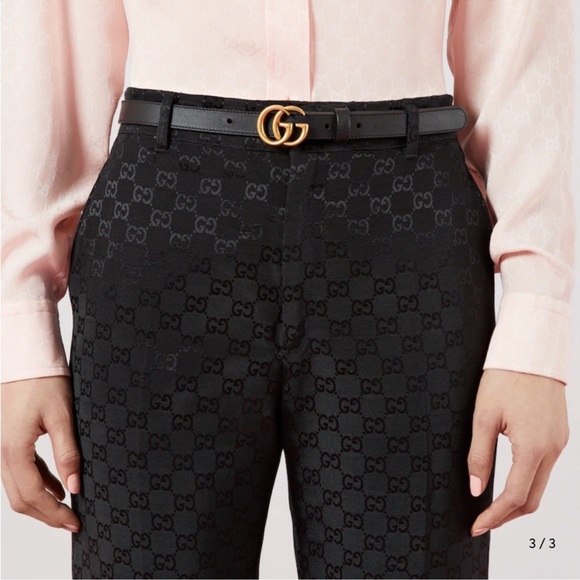 Gucci Black Belt with Gold GG Buckle - Picture 1 of 7